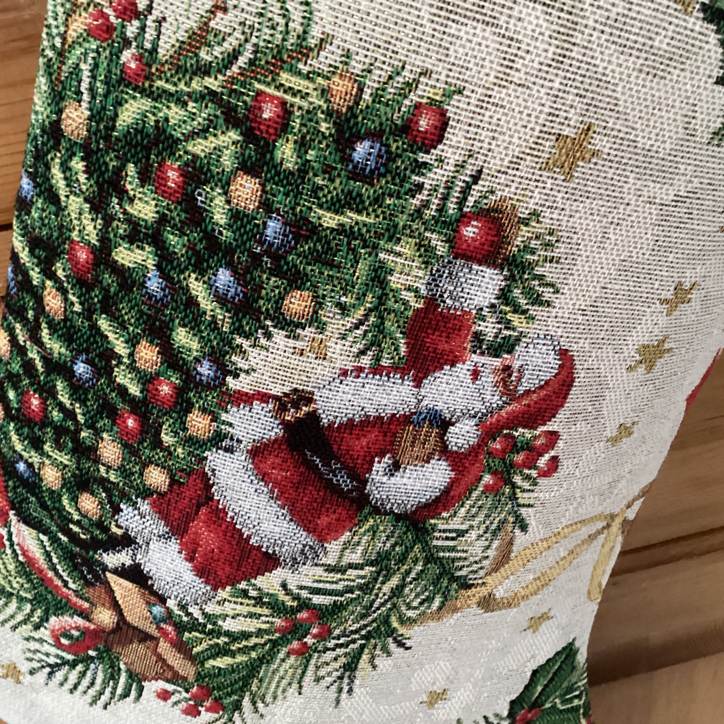 Christmas Stocking - cream tapestry with snowman and Santa